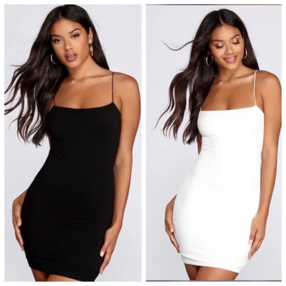 Two Ribbed Mini Dresses (One White & One B…